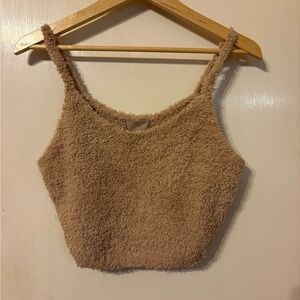 H&M Tan Fuzzy Fleece Tank Top pants Loungewear set Size large new with tags